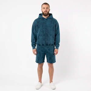 Custom <b>Men's</b> <b>Hoodie</b> <b>And</b> <b>Shorts</b> <b>Set</b> Heavy Brushed Fleece Two Piece Streetwear Outfit With Woven Label Graphic Elastic Waist - Product Image 2