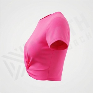 T-shirt court oversize à col rond et épaules tombantes pour femme, couleur unie, style streetwear hip-hop, vêtement tendance de qualité supérieure - Product Image 3