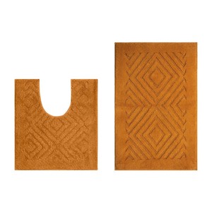 Modern Geometric Cotton Bath <b>Mat</b> Set 2 Piece Non <b>Slip</b> Rectangle with Embossed Pattern for Home Use - Product Image 1