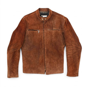 Custom <b>Men's</b> Brown <b>Suede</b> Leather Cafe Racer <b>Jacket</b> Genuine Cowhide Motorcycle Biker <b>Jacket</b> Stand Collar OEM Wholesale - Product Image 3