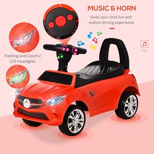 Red Toddler Ride-On <b>Push</b> <b>Car</b> Foot-to-Floor with Horn Music Headlights & Storage Features - Product Image 4