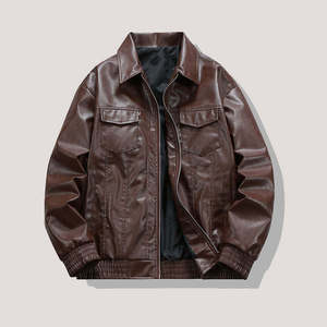 Fashion Long Sleeve Hooded Loose Fit PU Leather Canvas Varsity Biker <b>Pilot</b> <b>Jacket</b> Men Eco-Friendly Waterproof Plaid Letter Front - Product Image 1
