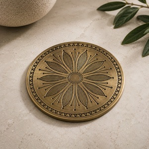 Botanical Petal Brass <b>Coaster</b> Handcrafted Engraved Solid Brass Heat Resistant <b>Drink</b> <b>Coaster</b> Elegant Table Decor Gift - Product Image 5
