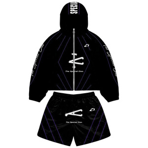 Ensemble court coupe-vent réfléchissant noir tendance personnalisé pour hommes, style streetwear Y2K, marque privée, ensemble veste légère d'été avec sweats à capuche - Product Image 5