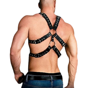 Harnais de poitrine en cuir noir avec boucle en acier, ajustement réglable pour les tenues de club - Product Image 5