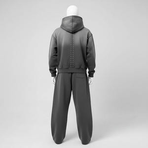 Nuevo Estilo Conjunto de Sudadera con Capucha y Pantalones Acampanados de Talla Grande para Hombre, con Cremallera, Efecto Desgastado, Pedrería y Lavado Ácido, Estilo Urbano - Product Image 6