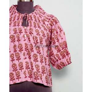 Camisa de algodón puro con estampado en bloques para mujer, blusa de manga larga con estampado para un ajuste regular, para uso informal o formal de oficina. - Product Image 2