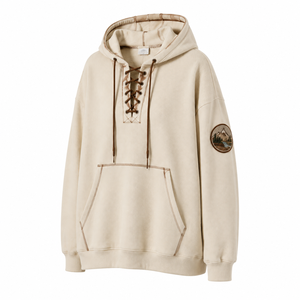 Sweat à capuche oversize en molleton doux, texture gaufrée vintage, avec lacets, pour streetwear, étiquette personnalisée OEM - Product Image 3