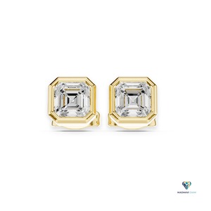 2.50 TCW Yellow <b>Gold</b> Asscher Cut Lab Grown Diamond <b>Pendant</b> and Earring Set in 18K <b>Solid</b> <b>Gold</b> Bezel Geometric Fine Jewelry Set - Product Image 1