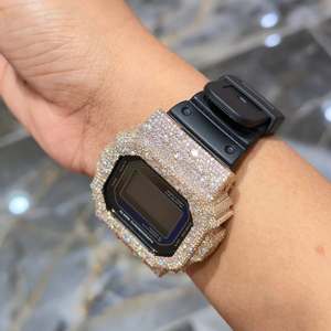 Reloj Digital de Cuarzo para Mujer con Caja de Diamantes de Imitación, Correa de Goma de 20 mm, Cronógrafo Cuadrado de Lujo, Alarma, Retroiluminación, Esfera Dorada Rosa de 41 mm - Product Image 4