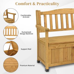 Large Outdoor Wooden <b>Storage</b> <b>Bench</b> with Seating Armrest Deck Box for Patio Organizer Loveseat <b>Garden</b> Porch Deck Backyard - Product Image 5