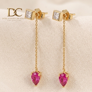 ต่างหูเพชรทรงสี่เหลี่ยมประดับทัวร์มาลีนสีชมพู ดีไซน์เนอร์ 14KT ทองคำแท้ พร้อมใบรับรอง IGI สำหรับผู้หญิง - Product Image 6