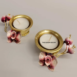 Juego de 2 portavelas de diseño elegante con forma redonda y acabado dorado antiguo, el mejor accesorio de iluminación para el hogar. - Product Image 1