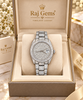 Raj Gems Jam Tangan Mewah Quartz dengan Casing Stainless Steel, Tali Jam Stainless Steel, Tampilan Tanggal, Analog, Unisex, 41mm, Tali 20mm, Kancing Tersembunyi, 3bar