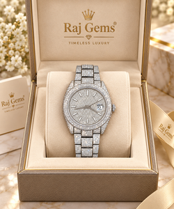 นาฬิกาควอตซ์หรูหรา Raj Gems สายสแตนเลส หน้าปัดแสดงวันที่ แบบอนาล็อก สำหรับทุกเพศ ขนาด 41 มม. สายขนาด 20 มม. กันน้ำ 3 บาร์ กระจก - Product Image 1