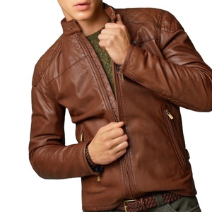 New Best Selling Men's Solid Pattern Brown <b>Leather</b> <b>Jacket</b> High Street <b>Winter</b> Formal Racer <b>Jacket</b> Wholesale <b>jacket</b> for men - Product Image 1