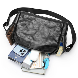Sac messager classique en toile noire, sangle réglable, fermeture à boucle, unisexe, utilisation au bureau, toutes saisons, couleur unie - Product Image 4