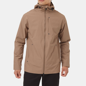 Men's Tan Hooded Zip Front Breathable Windproof Cotton Shell Jacket Solid Color Casual Outdoor Wear Regular Fit Spring <b>Coat</b> - Product Image 3