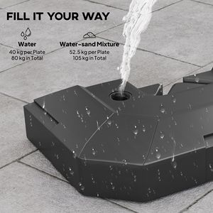 Set di 2 pesi neri da 105 kg (231 libbre) per base ombrellone da esterno, riempibili con acqua o sabbia, per ombrelloni a braccio laterale - Product Image 5