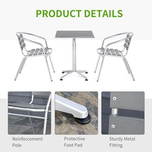 Set Tavolo Bistrot con Telaio in Alluminio, Piano Effetto Legno e Design a Doghe Drenanti - Arredamento da Esterno Resistente alle Intemperie - Product Image 5