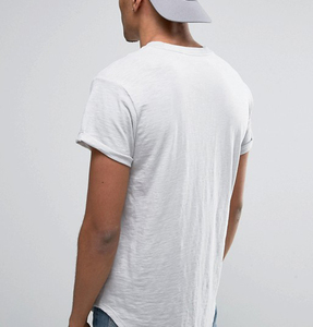 Men's <b>White</b> <b>Longline</b> Regular Fit Cotton Short Sleeve O-Neck Casual <b>T</b>-<b>Shirt</b> - Product Image 5