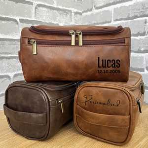 Genuine Leather Toiletry Bag <b>Mens</b> Dopp Kit Shaving Wash Bag Travel Cosmetic <b>Pouch</b> Large Capacity Wholesale UK TYG-0270 - Product Image 6