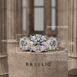 Bague de fiançailles classique en argent sterling 925 avec trois pierres rondes en diamant, sertie de griffes, diamant central de 2 carats, bague de mariage trilogie. - Product Image 2