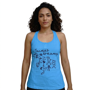 Sweet Dreams Cartoon Print Women's Cotton Tank <b>Top</b> Casual Summer O-Neck Breathable Front Button Design - Product Image 3