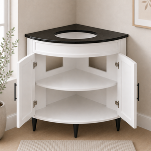 Meuble de salle de bain d'angle sur mesure, gain de place, blanc, OEM, adapté à votre projet, meuble de salle de bain en bois - Product Image 3
