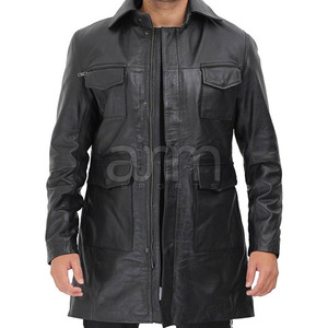 Online Hot Selling Men Leather Long Coat Outdoor Use Windproof Men Leather Long Coats For Sale - Product Image 4