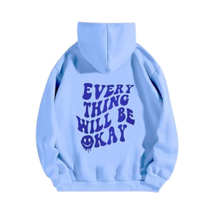 Sweat-shirt à capuche unisexe blanc en coton molletonné surdimensionné avec imprimé au dos « Everything Will Be Okay » et lettres roses – Tenue décontractée - Product Image 6