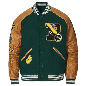 Chaqueta Varsity Personalizada al por Mayor de Alta Calidad para Hombre, Chaqueta de Béisbol con Parches Bordados, Mangas de Cuero y Lana - Product Image 1