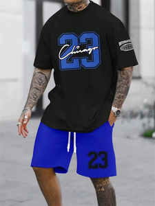 Mens 2-Piece <b>Knitted</b> Polyester/Cotton T-Shirt <b>Set</b> Slim Fit Casual Summer Crew Neck Digital Printing 220-240 Grams Fabric Weight - Product Image 6