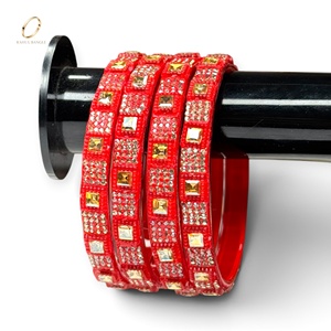Timeless Kashmiri <b>Red</b> Glass Bangles Trendy Zirconia Gold Plated Crystal Design for Wedding Festive Wear at Wholesale Price - Product Image 3
