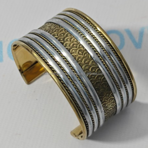 Designer Modern Brass Open Cuff <b>Adjustable</b> Bangle <b>Bracelet</b> with Metal Handicraft for Women Girls Eco-Friendly Baptism Gift - Product Image 1
