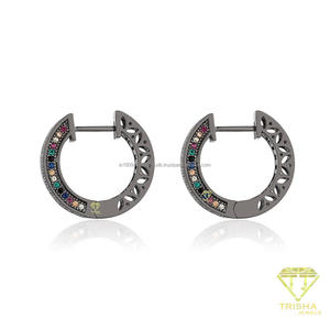 925 <b>Sterling</b> <b>Silver</b> Moissanite Diamond Multicolor <b>Hoop</b> <b>Earrings</b> Dark Tone Statement Jewelry For Wholesale Buyers - Product Image 3