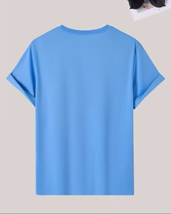 Men's Solid Light Blue Short Sleeve T-Shirt Regular Fit O-Neck Casual Jersey Knit 100% Cotton Blank Design - Product Image 3