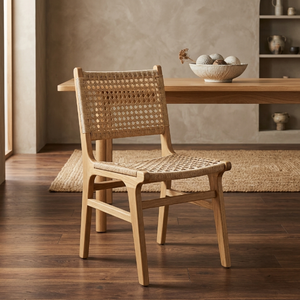 Experimente la Elegancia Moderna con la Silla de Comedor Sabang de Ratán, Fabricada con Ratán Bien Pulido y Madera de Teca Resistente, 50x60x88 cm - Product Image 4