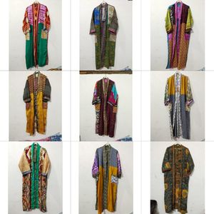 Kimono Japonés Vintage Hecho a Mano, Único, de Seda, para Mujer, con Parches, Largo, Elegante, Suave, Transpirable, para Dormir - Product Image 1