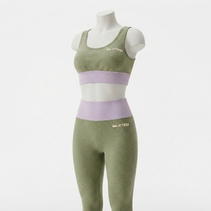 Conjunto Deportivo para Mujer en Verde Oliva y Lavanda, Bra Deportivo y Leggings de Cintura Alta para Yoga, Gimnasio, Fitness y Entrenamiento - Product Image 1