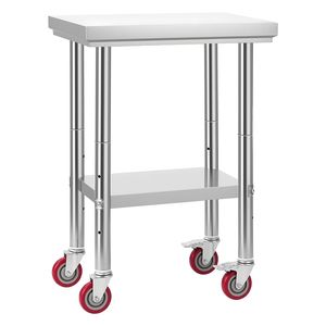 24 X 18 Inches Stainless Steel <b>Table</b> with Wheels Commercial <b>Kitchen</b> <b>Prep</b> Workstation Adjustable Undershelf for Food Preparation - Product Image 5
