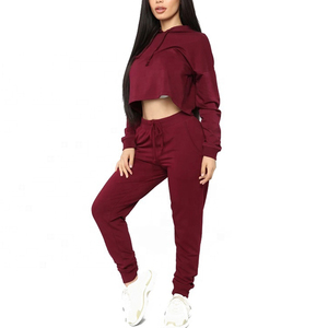 Women Sets 2 Pcs Sweatsuit Crop Top Cotton Suits Women Outfit Shoulder Tracksuits - Product Image 5