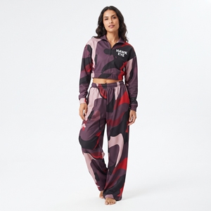 Conjunto de dos piezas para mujer, top corto con cremallera y pantalones anchos, estampado por sublimación. - Product Image 3