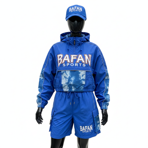 Ensemble court coupe-vent léger pour homme en nylon et polyester, tissu lisse, look à empiècements contrastants avec logo brodé personnalisé - Product Image 4