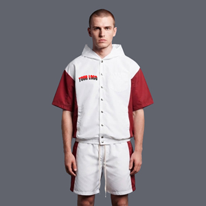Ensemble veste et short en nylon personnalisé OEM, léger, vente en gros, fabricant, logo imprimé DTF personnalisé, streetwear, survêtement homme - Product Image 1