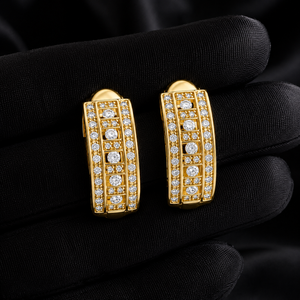 14K 18K <b>Solid</b> Gold Lab Grown Diamond Half <b>Hoop</b> <b>Earrings</b> Round Cut Diamond Screw Back <b>Earrings</b> DEF VVS Fine Jewelry for Womens - Product Image 1