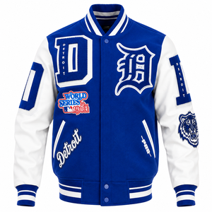 OEM Custom Unisex Winter Varsity <b>Jacket</b> Embroidered Patchwork Front Logo 100% Wool High Street Style Wholesale Supplier Factory - Product Image 4