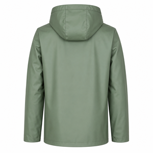 <b>Men's</b> Hooded PU <b>Raincoat</b> Long Casual Waterproof Jacket With Button Closure Solid Green Color Wholesale And Customizable - Product Image 4