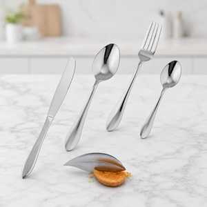 Ensemble de couverts de luxe PRESTIGE BLADE en acier inoxydable, design minimaliste, finition miroir haute brillance, résistant à la rouille, couleur personnalisée, mariage - Product Image 1