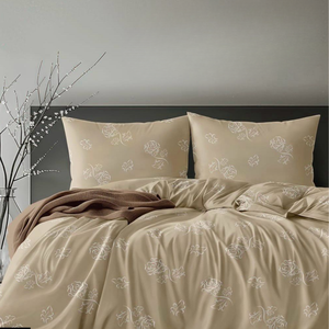 Exclusive Living IBIZA <b>Champagne</b> Beige Rose Floral Print Bedsheet | Heavy Glace Cotton Luxury <b>Bedding</b> | Cotton Feel | 2026 - Product Image 1